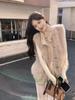 Korean Style Stand Collar Faux Fur Knit Sweater Women's Coat Autumn Winter New Style Loose Elegant Knit Cardigan