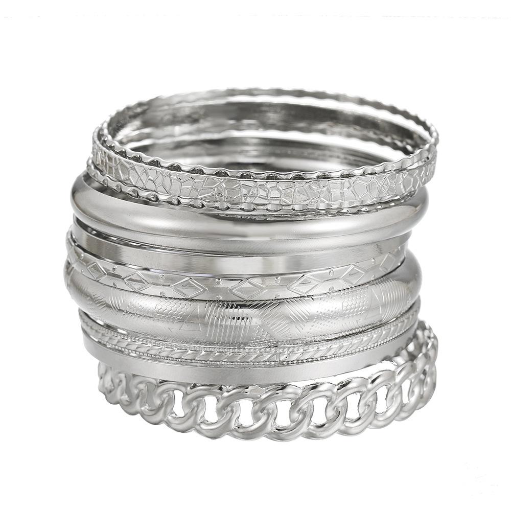 European and American multi-layer metal jewelry simple personalized chain bracelet bohemian fashion multi-layer stacked bracelet set