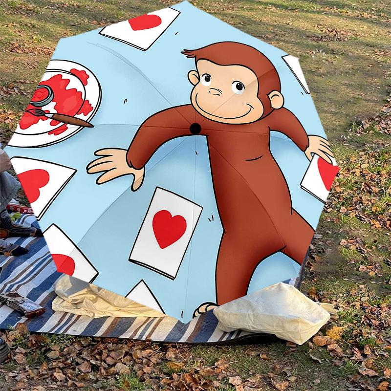 1PC curious george heart Umbrella-8-Rib Reinforced Portable Folding Travel Suitable for All Seasons Outdoor Daily Use Is an Ideal Choice -F317