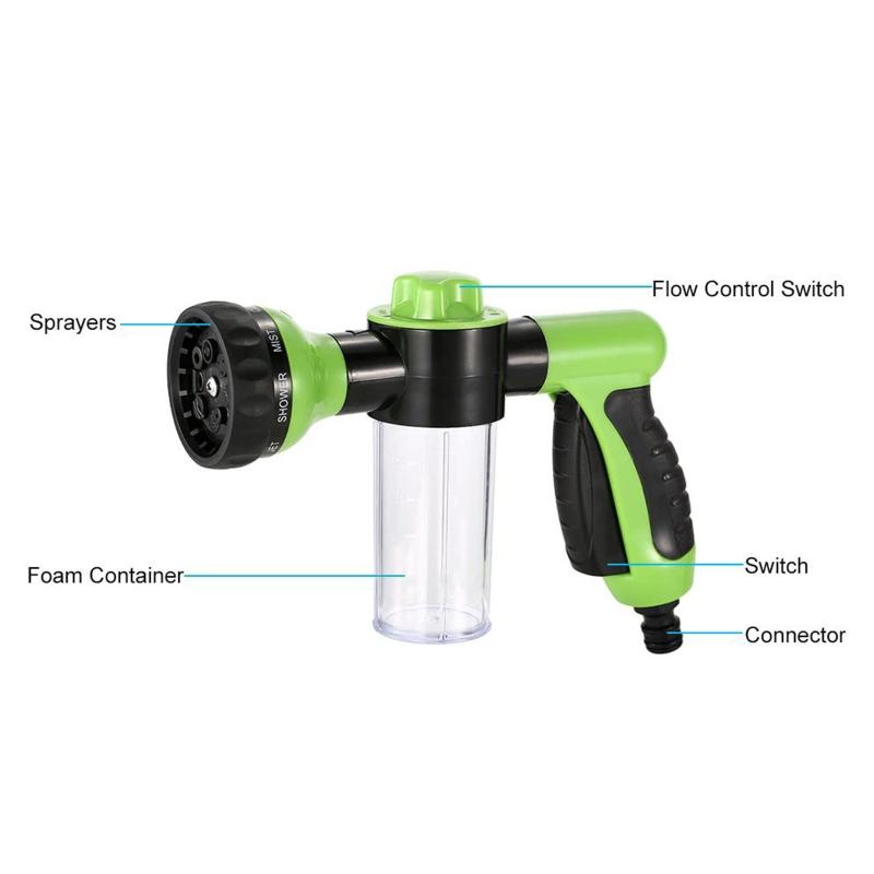 Multifunctional Foam Gun for Car Washing Garden Patio Flowers Plants Watering Pets Showering Durable Water Hose Nozzle