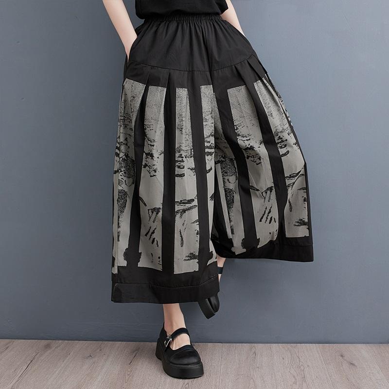 Negru supradimensionat cu talie înaltă vintage Pantaloni largi de vară cu picioare largi pentru femei Pantaloni