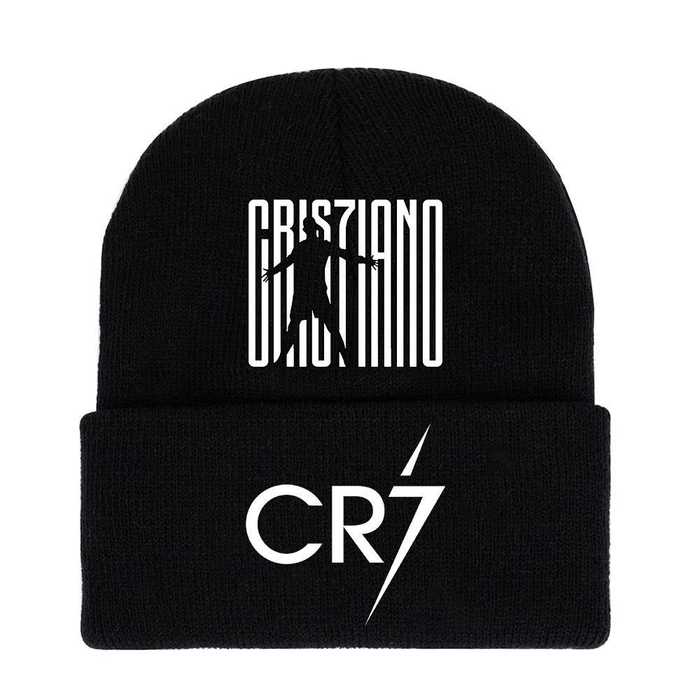 Cr7 Printed Knit Black Hat Warm And Stylish Winter Headwear For Men And Women