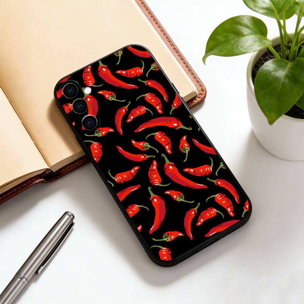 Chili pepper illustration Phone Case For Samsung Galaxy A73,A72,A71,A70,A53,A52,A51,Soft Silicone Black Cover