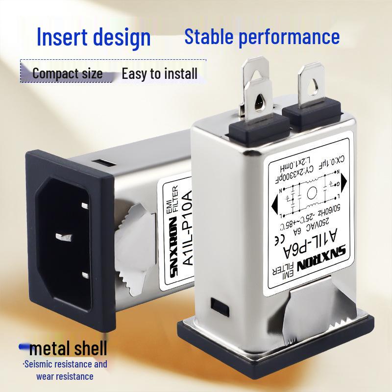IEC Socket A1IL-P10A Power Filter, EMI Noise Reduction, 3A-10A, 250VAC