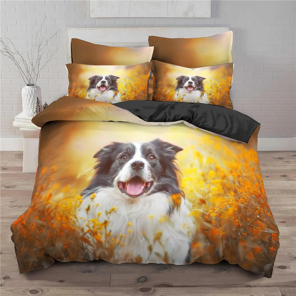 Print Pet Dog Dachshund Duvet Cover Pillowcases Bedroom Set Bedding Sets Autumn Leaves Yellow Quilt Cover 3D Animal  Bed Linens