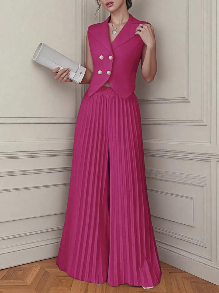 Women's New Fashion Vest Cardigan Pleated Pants Set Long Pants Outfit for Women
