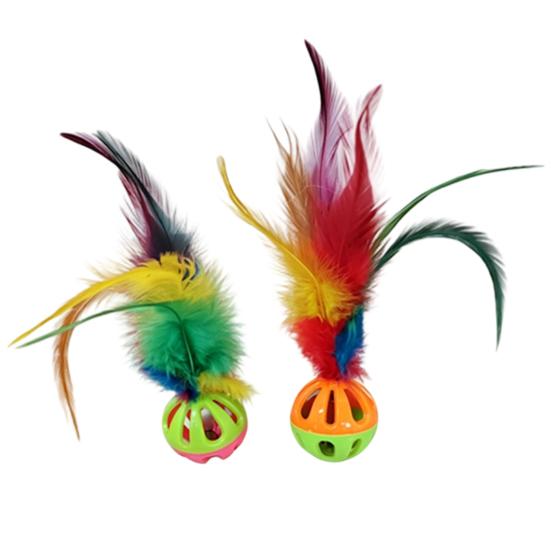 5Pcs Interactive Cat Feather Toy, Cat Balls, Feather Balls with Loud Bell Inside for Kitty Kitten Scratching Exercise Indoor