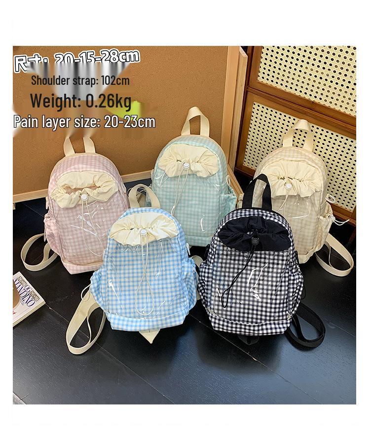 Japanese & Korean Jelly Versatile Plaid Double Shoulder Bag - Large Capacity for Students & Outdoor Use