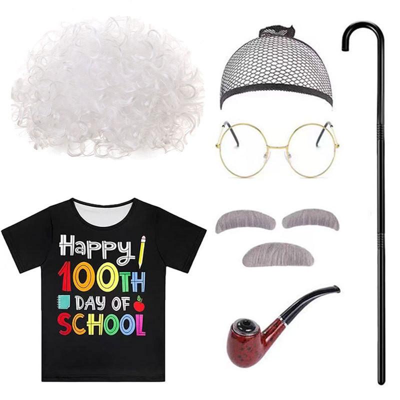 Versatile Grandpa Costume Wig Set For Children With Realistic Gray Hair Perfect For Cosplay