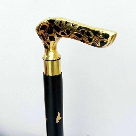 Antique Style Victorian Vintage Designer Brass Handle Cane Wooden Walking Stick