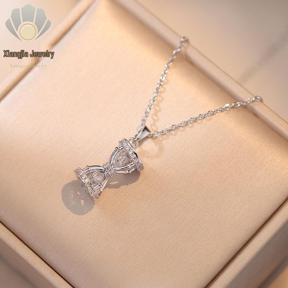 Zircon Hourglass Necklace: Minimalist Japanese-Korean Design, Fashion Pendant, Women's Clavicle Chain.