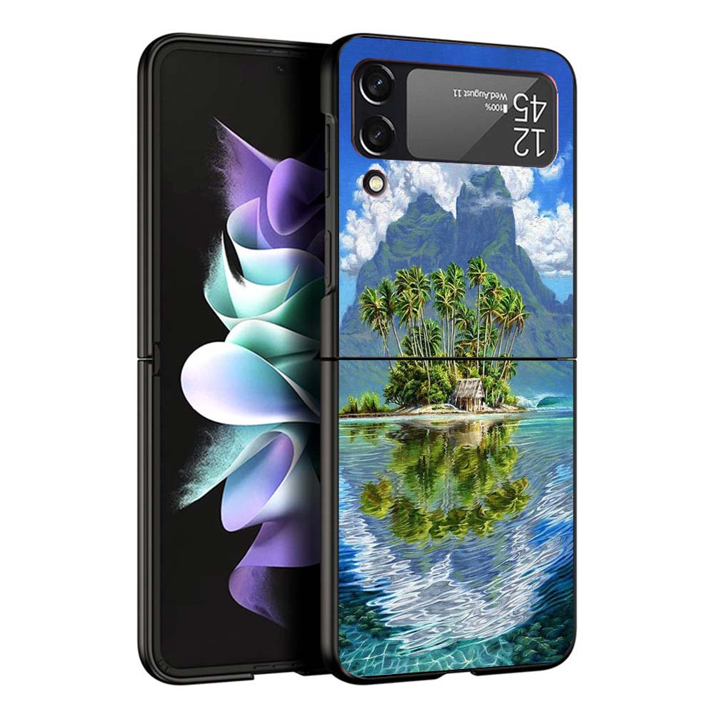 

Summer Beach Sunset Sea Palm Tree Black Cover for Samsung Galaxy Z Flip 7 6 5 4 3 5G Phone Case Flip7 Flip6 Flip5 Flip4 Flip3 Pa Samsung Z Flip 6