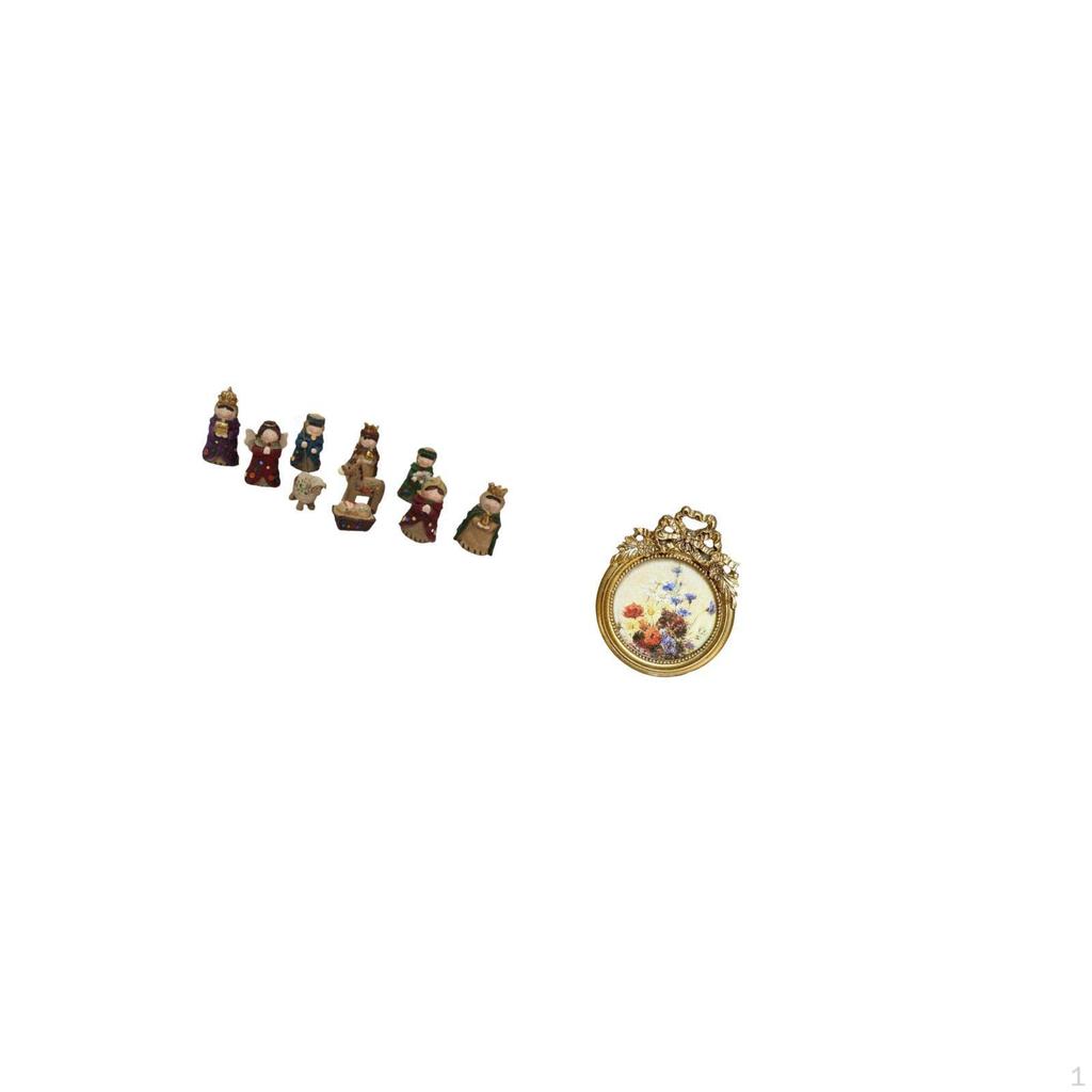 Christmas Nativity Scene Figurines Set with Religious Tabletop Ornaments And Vintage European Round