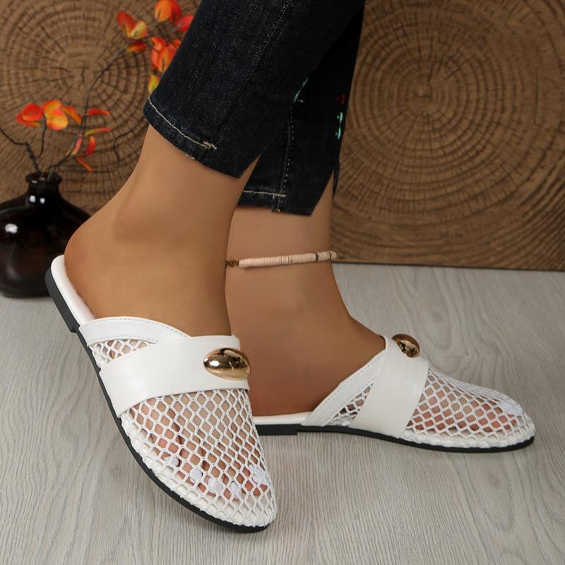 Flat-bottomed bag head, half slippers, outer wear women's shoes, summer new mesh breathable and comfortable soft-soled sandals