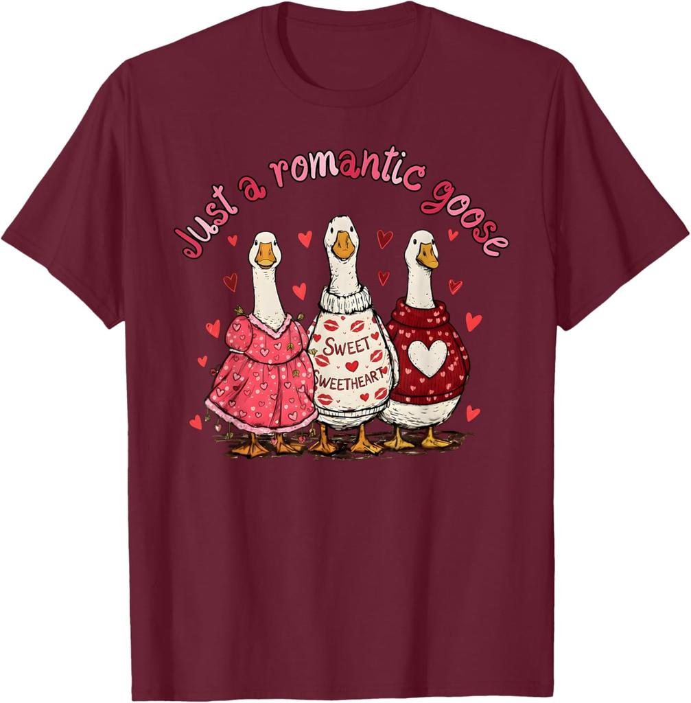 Romantische Gans Valentinstag Lustige Gans Grafik T-Shirt Lässiges Baumwoll Kurzarm T-Shirt