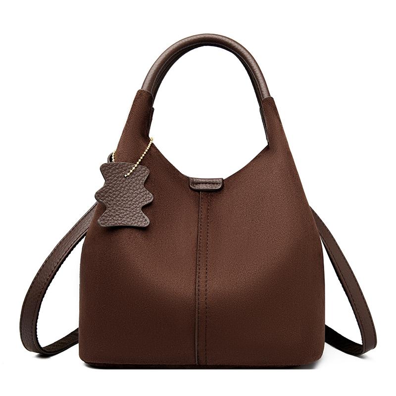 Women Faux Suede Top-Handle Bucket Bag Luxury Designer Handbag Solid Color Ladies Shoulder Crossbody Bag And Purse Commuting Sac