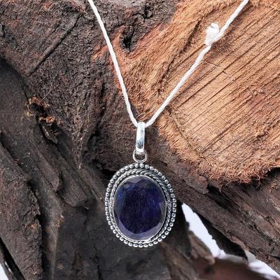 Saphir Edelstein Anhänger Halskette, Handgefertigter Boho Schmuck, 925 Sterlingsilber, Geschenk für sie, Designerschmuck