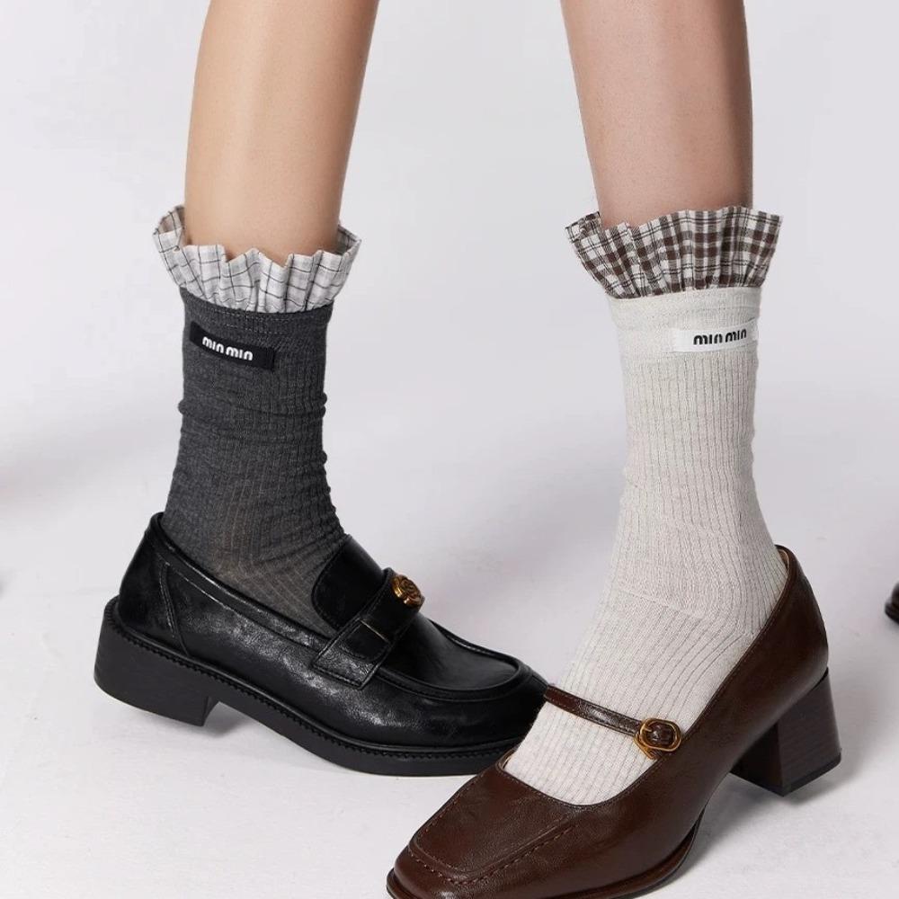 

Lace-up Knitted Socks Breathable Leg Socks Luxurious High Socks Lolita темно-сірий колір