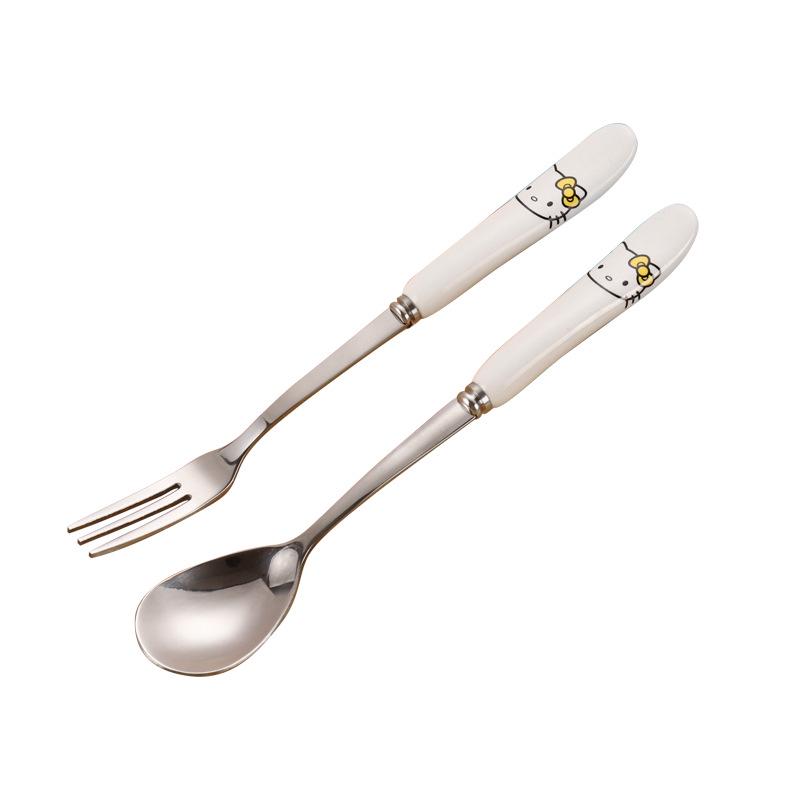 Charming Cartoon Stainless Steel Spoon & Fork Set for Kids - Perfect for Coffee, Rice, Dessert, and Fruit.