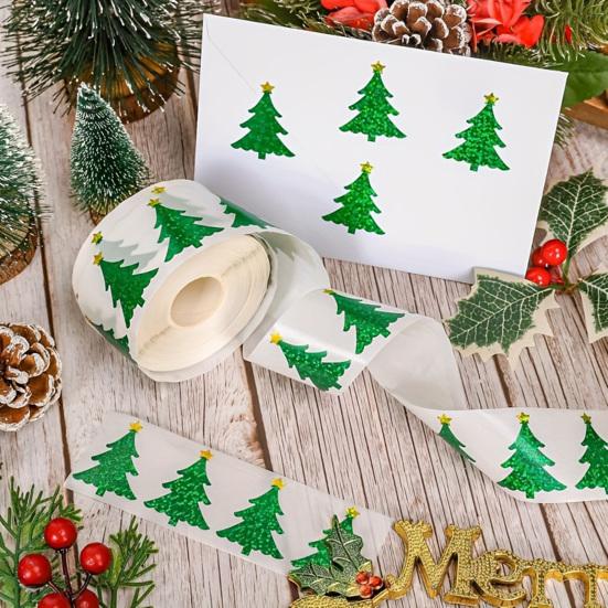 2 Rolls Christmas Hat Stickers 1000 Pcs Glitter Red Santa Hat Stickers Waterproof Self-Adhesive Seal Decals