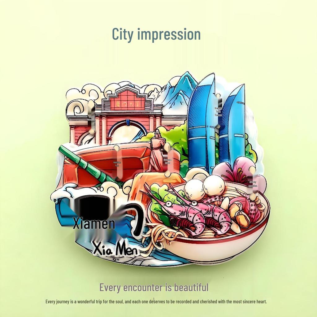 Guochao Cartoon Wahrzeichen Kreatives Souvenir Acryl Kühlschrankmagnet