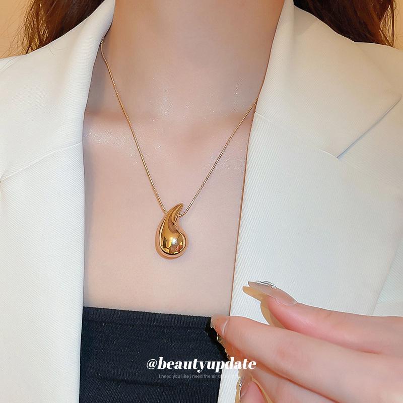 Silver Needle Water Drop Earrings & Necklace Set - Elegant Clavicle Chain Jewelry