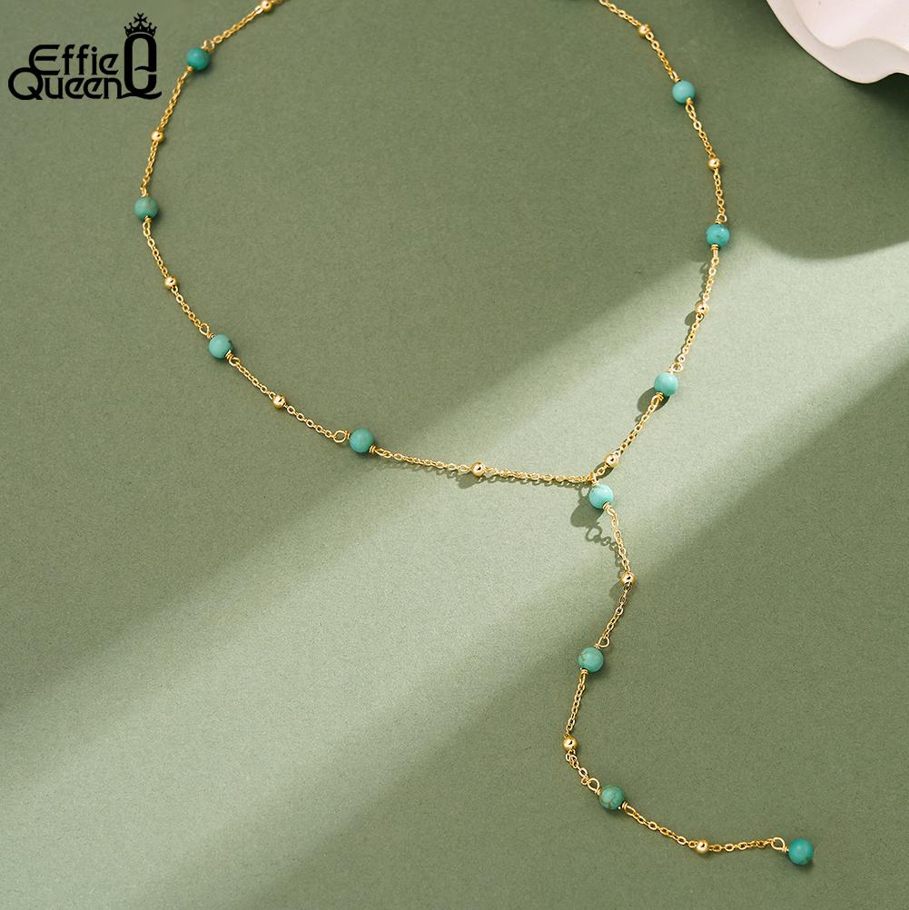 EFFIE QUEEN Collana a Y con Pietra Naturale Turchese Classica Collare da Festa Catena a Y in Argento Puro 925 Collana Minimalista Regalo BQN34