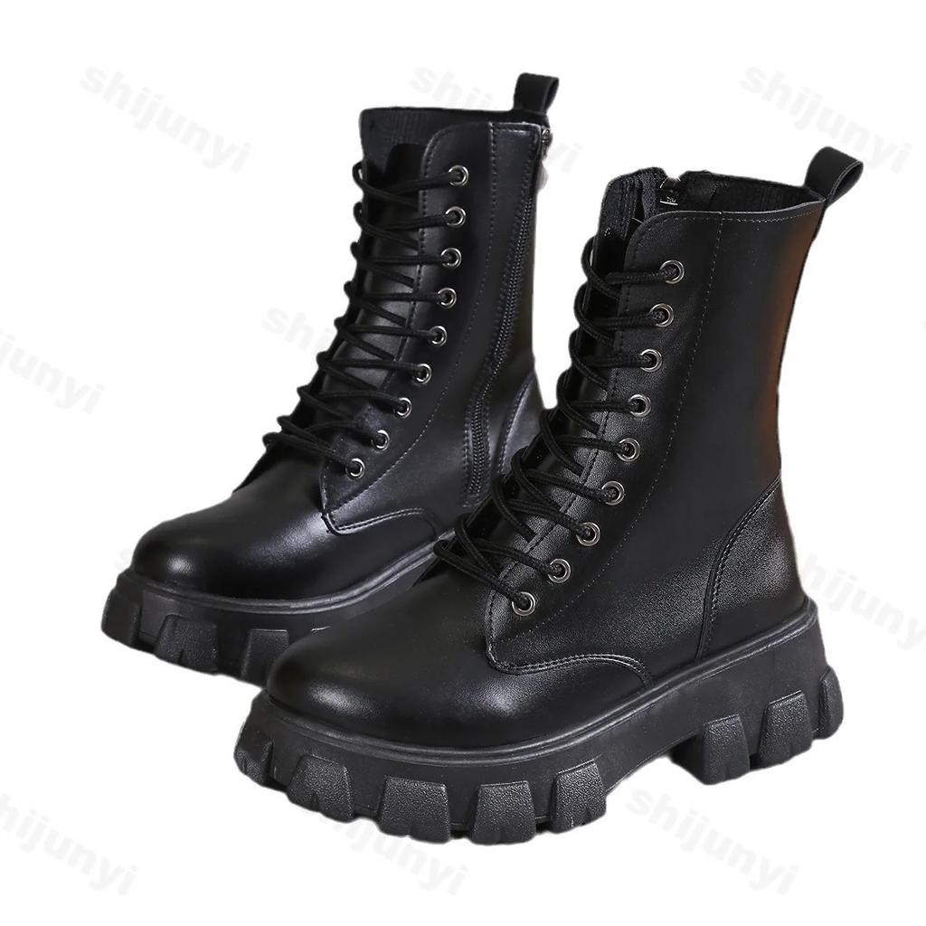 2024 New Retro Women Platform Ankle Boots Female's Round Toe Lace Up Fashion Chunky Shoes Punk Short Boots Botas De Mujer