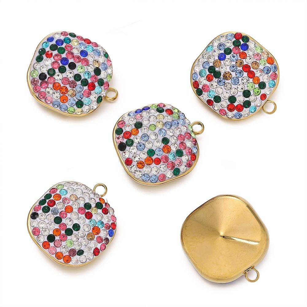 1pcs Stainless Steel Square Shape Charms Pendants with Rhinestone for DIY Bracelet Necklace Jewelry Making Supplies