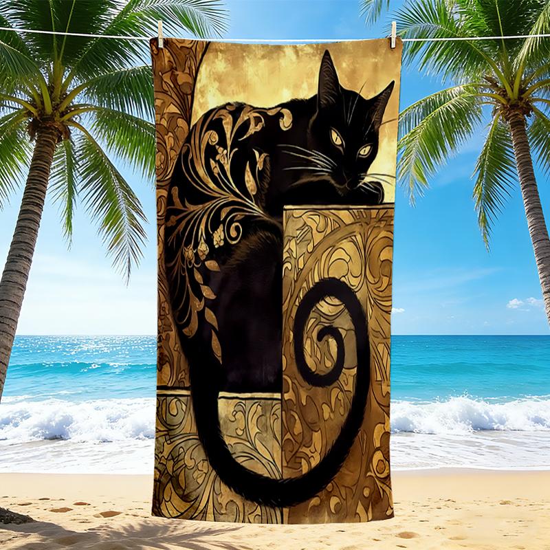 1Pc Elegant Cat Artwork Beach Towel Quick Dry Multiuse For Beach Pool Gym Yoga Home Travel Christmas Halloween Xmas Gift N1477