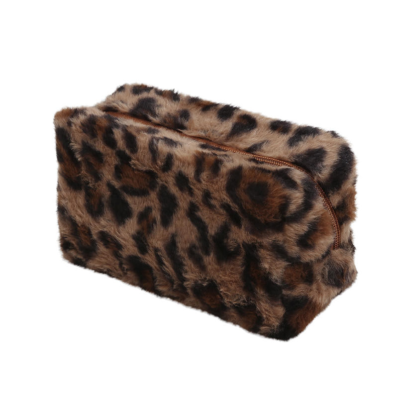Leopard Fur Makeup Bags for Women Soft Travel Cosmetic Bag Organizer Case Lady Girls Make Up Case Necessaries Handbags Case