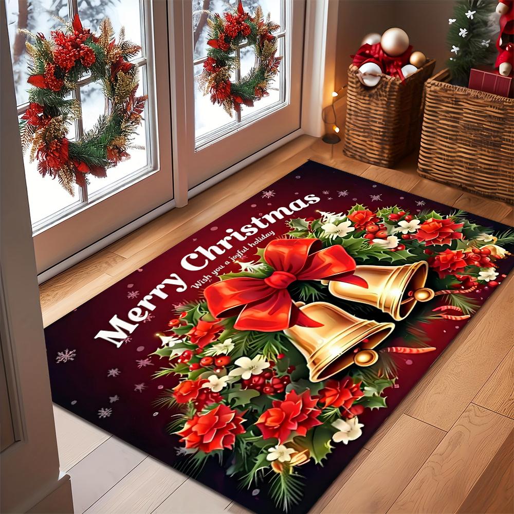 1pc Santa Claus Christmas Welcome Doormat, Non‑Slip Machine‑Washable Easy‑Clean Floor Mat for Entryway, Kitchen, Bedroom