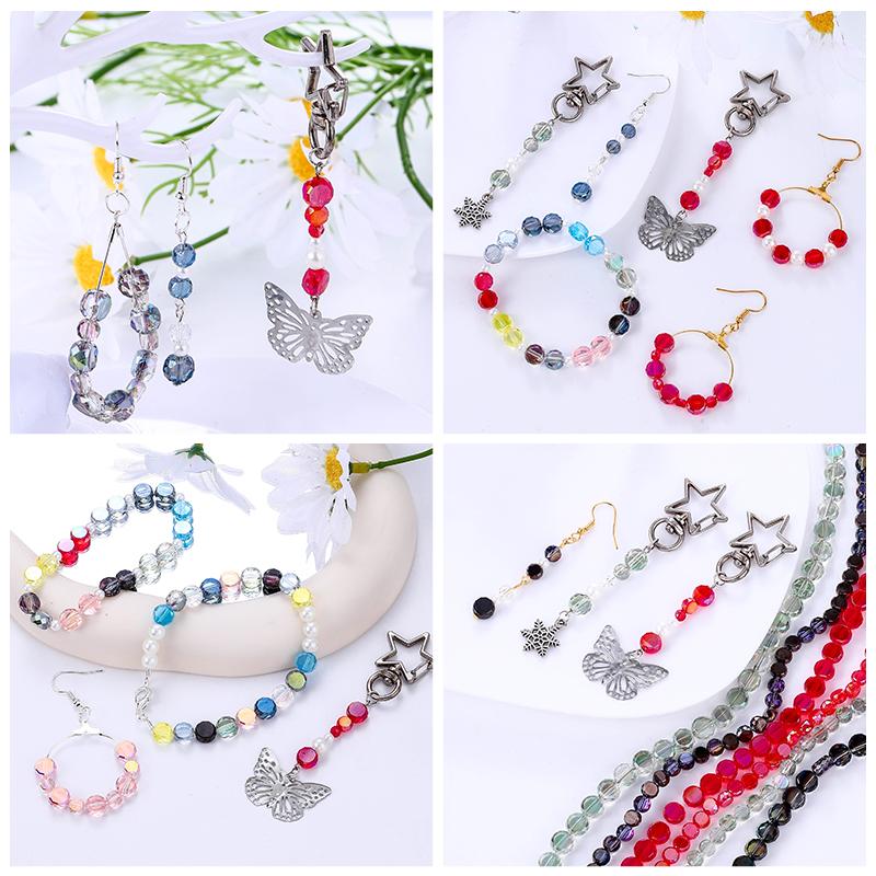 Flat Round Glass Beads Transparent Faceted Glass Spacers Colorful Coin Beads Crystal Loose Beads for Jewelry Making DIY Bracelet