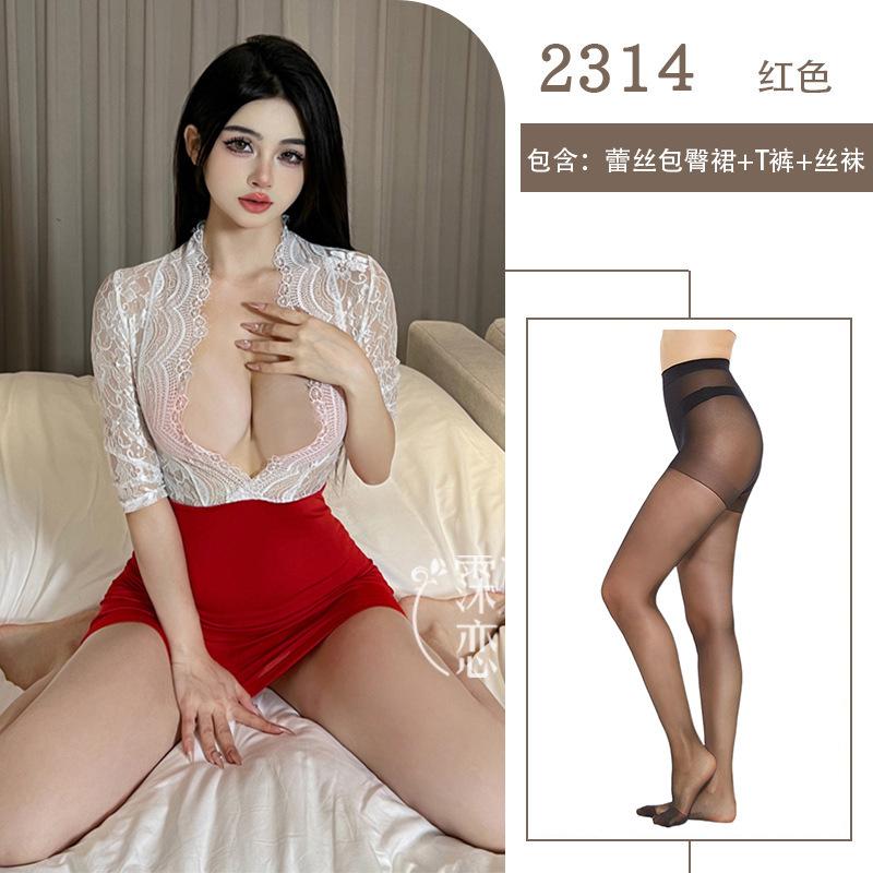 Sexy Lingerie Sexy Lace Dress Uniform Seduction Secretary Skinny Hip Wrap Dress Passion Dress