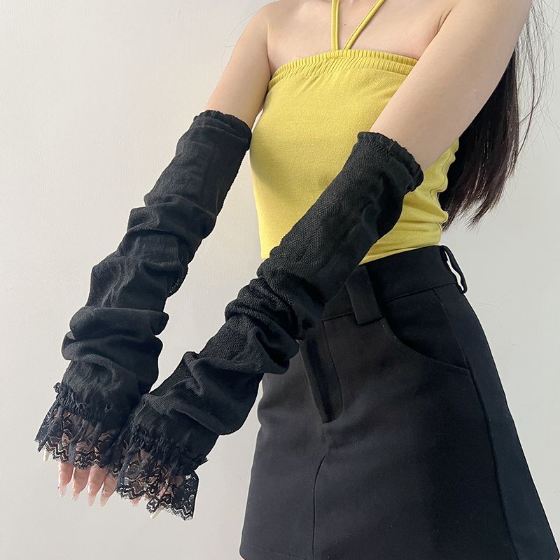 

Chanuo Xiucai 2025 Summer Mesh Breathable Gloves Women Sun Protection Oversleeve Y2g Wear Fake Sleeve Arm Sleeve Black lace lace style One size