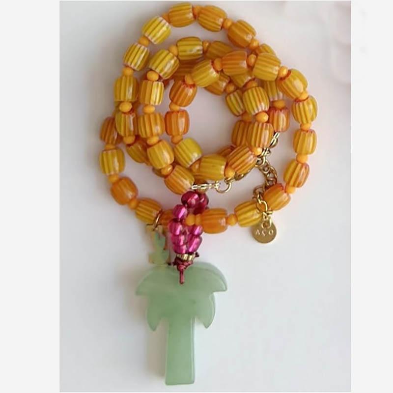 

European and American Popular Dopamine glass pumpkin beads Chain necklace stone jade tree small fish pendant for Lady