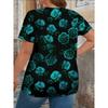 Elegant Floral V-Neck Women's Plus Size T-Shirt - Soft Casual Comfort Fit Short Sleeve Top