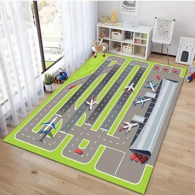Flugzeug-Thema Teppich, Flughafen Spielteppich, Interaktive Lernmatte Boden Fußmatte für Kinder Spielzimmer Schlafzimmer Kinderzimmer Dekor Eingang