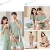 Couple Ice Silk Pajamas Set Summer Women Round Neck Short Sleeve Long Pants Men Shorts Seamless Homewear