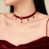 Collana Choker Elegante da Donna Rosso Vino con Cristalli - Accessorio per Capodanno e Natale