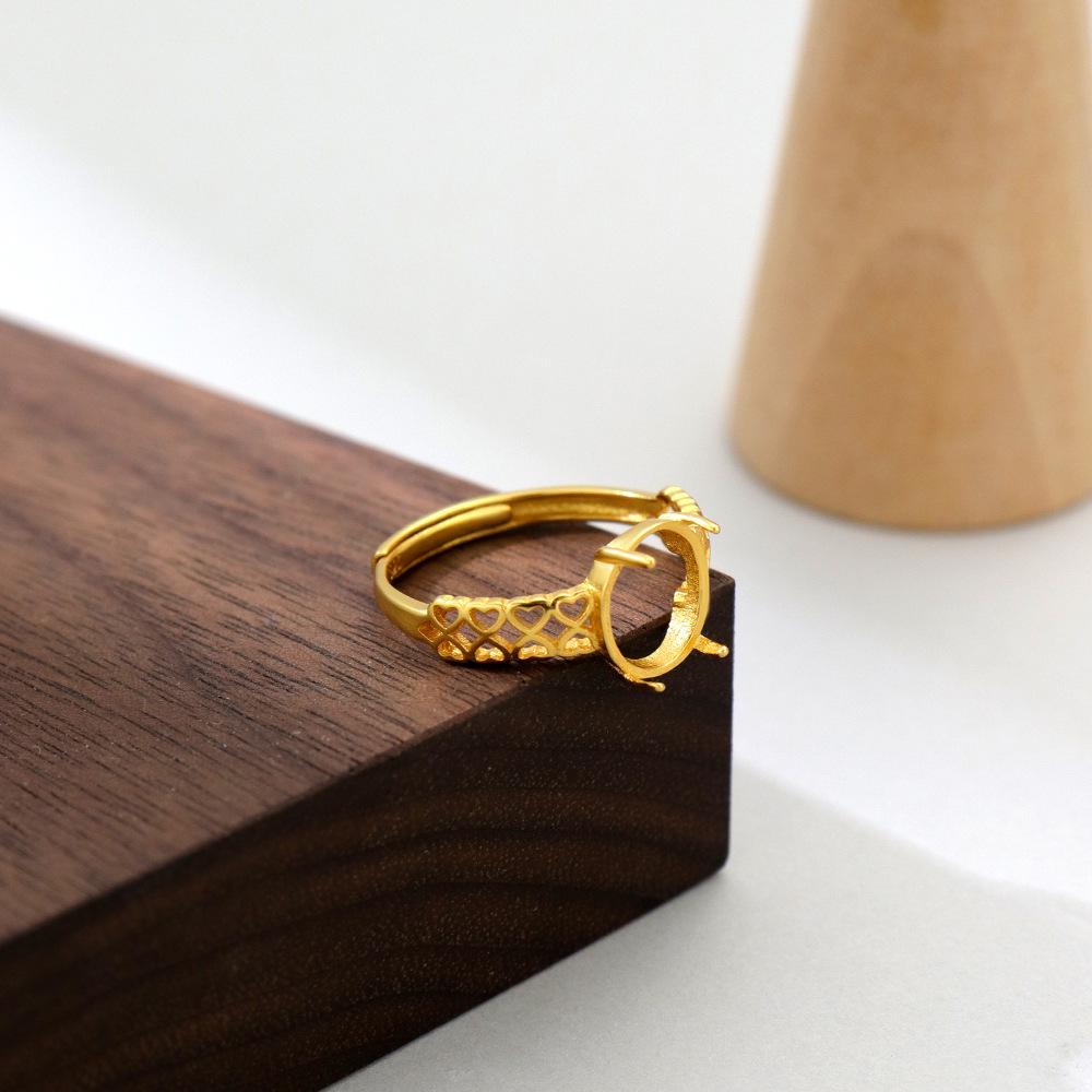 Vergoldeter S925er Sterling Silber Verstellbarer Krappenfassung Ring, 8,5 mm Hohl Rund Einfaches Mode Design.