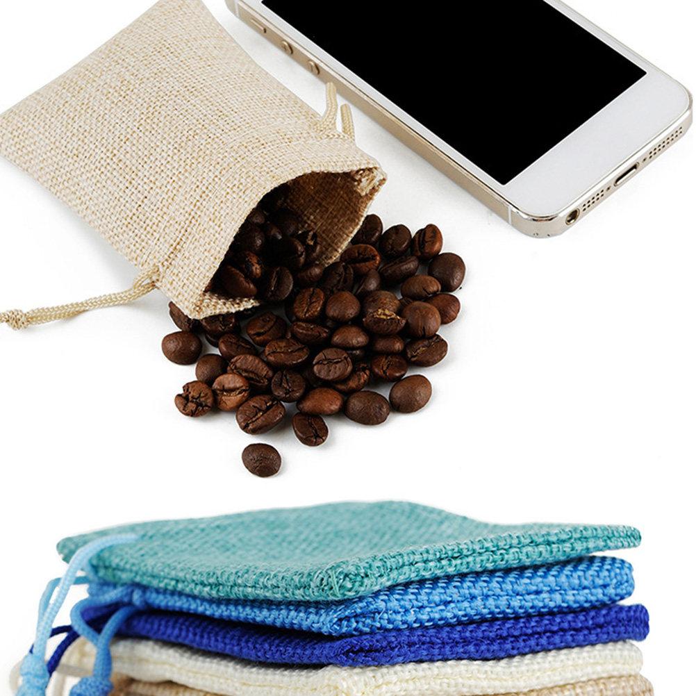 

12Pcs Biodegradable Linen Fabric Drawstring Bag 10x14cm Beige Reusable Storage Pouch for Gifts Jewellery Christmas Decorations 8X10cm