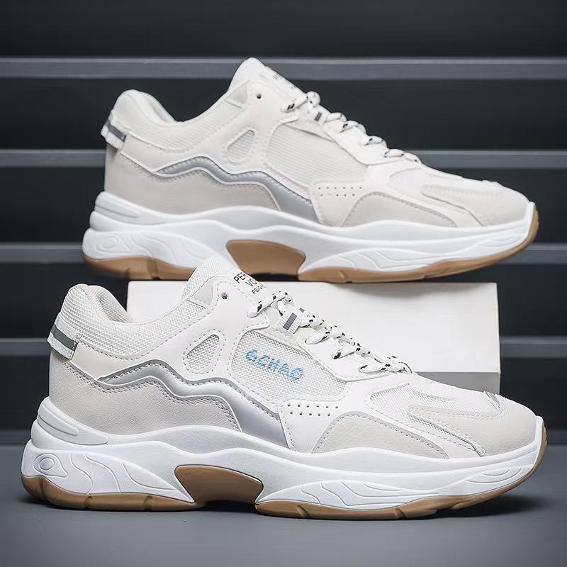 Men's Shoes Spring, Summer and Autumn Breathable Mesh Sports Casual Running Shoes Men's Student Versatile Height-increasing White Tide Shoes
