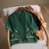 Summer New Cotton and Linen Shirt Short-sleeved Retro Embroidered V-neck Loose and Thin Top Women's Clothing