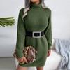 Women's  And Winter European And American Casual Button Turtleneck Long-sleeved Bottoming Sweater Dress