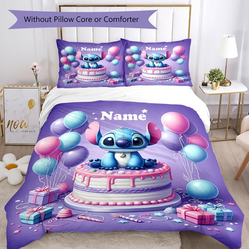 3pcs Custom Name Stitch Bedding Set Duvet Cover Closure Includes 1 Duvet Cover & 2 Pillowcases, Soft and Comfortable for All Seasons.