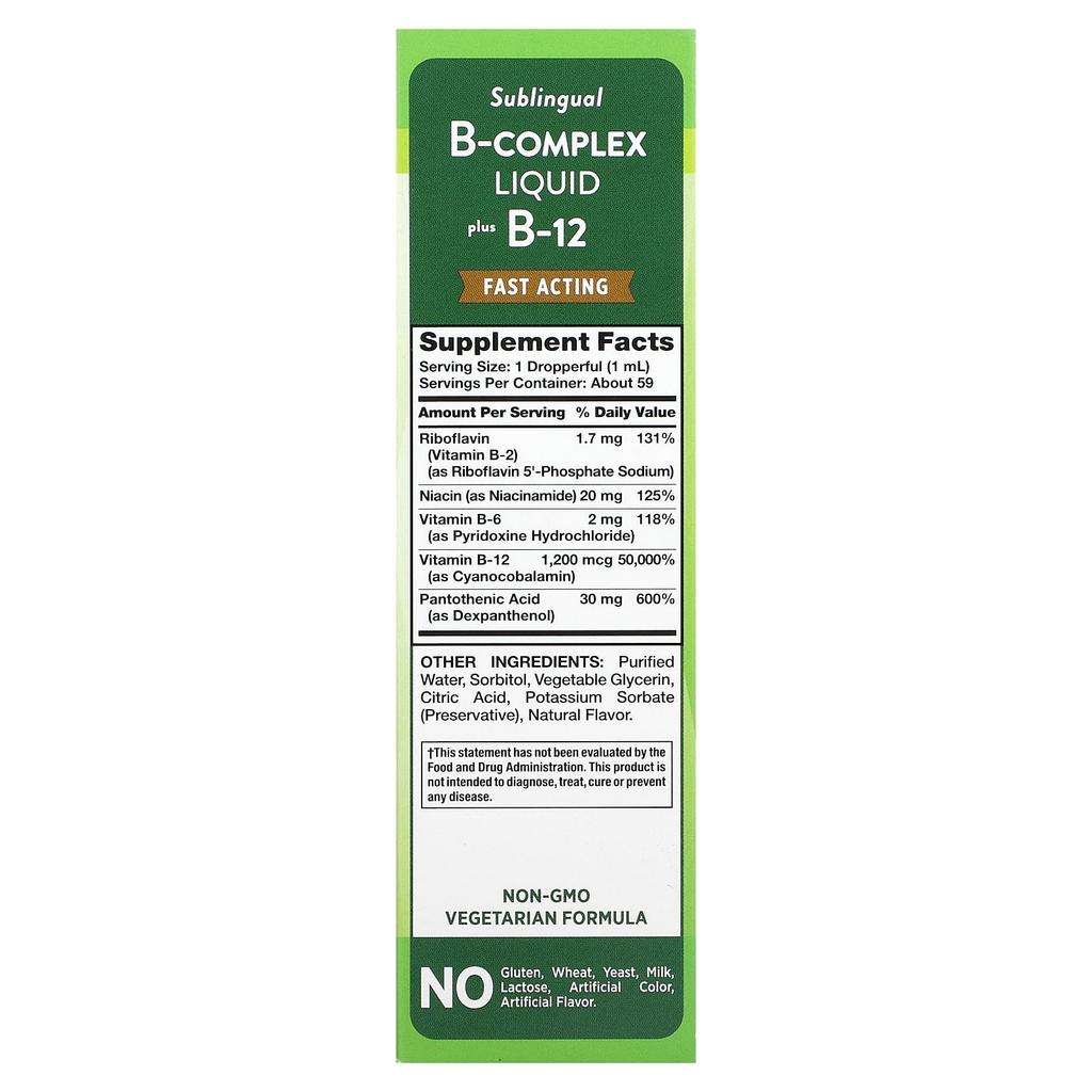 Nature'S Truth, Vitamins, Sublingual B-Complex Liquid Plus B-12, Natural Berry, 59 Ml (2 Fl Oz)