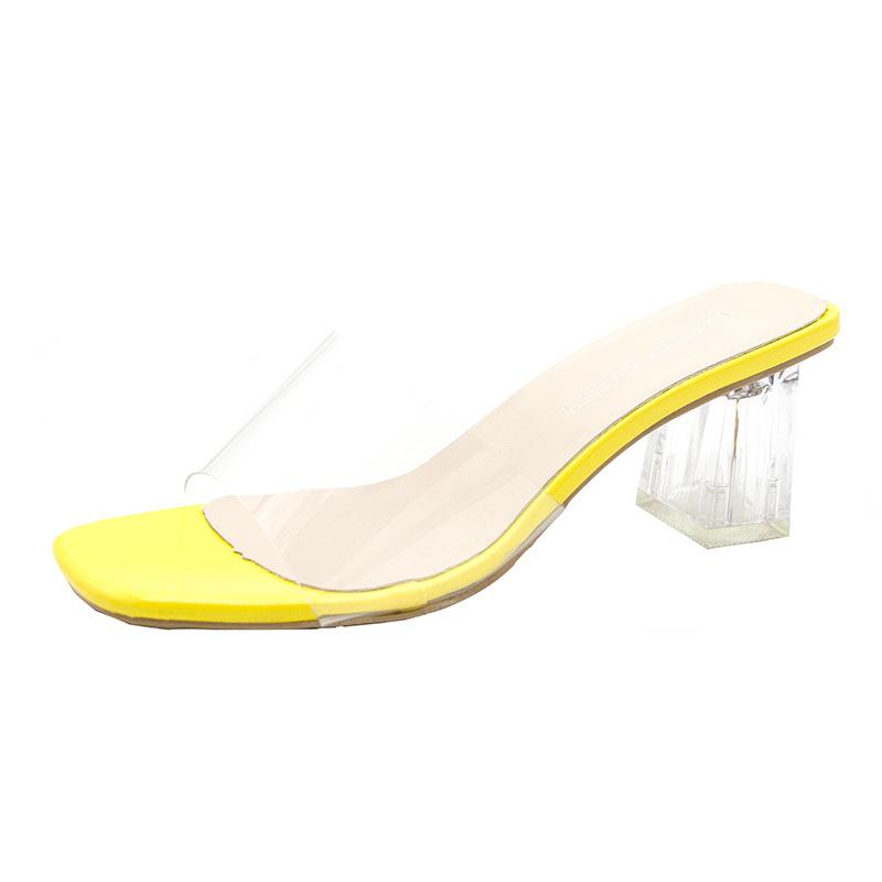 Summer 2020 New Korean Version Crystal Thick Heel with Transparent Cool Slippers Women 2025