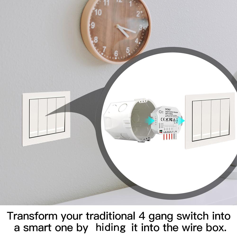 4 Gang Wi Fi Switch Module Wi Fi Intelligent Light Switch Voice Control APP Remote Control Share Function Independent
