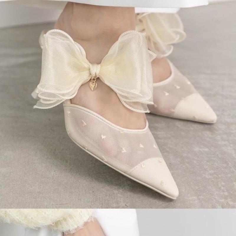 Fashion Elegant Fashion Sandals for Women, Spring/Summer 2025 New Sweet Bow Sparkling Flip-flops, Thin Heels, Toe Wraps and High Heels